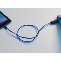 Flowing Effect MicroUSB Data+Charging Cable - Black w/Aqua EL